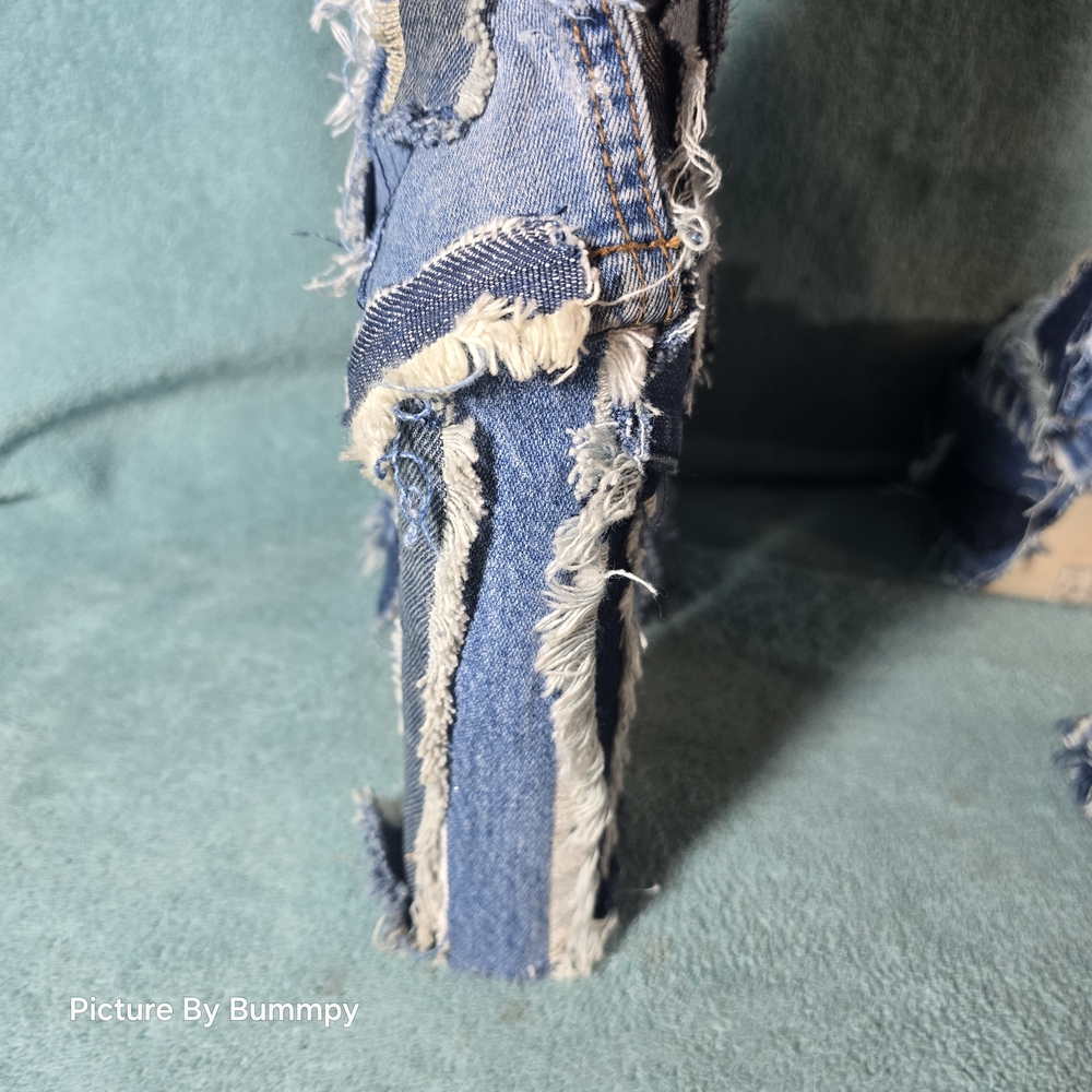 AZALEA WANG DENIM CHUNKY PATCHWORK PLATFORM BOOT.Denim Patchwork Knee-High Boots - Picture 6 of 16